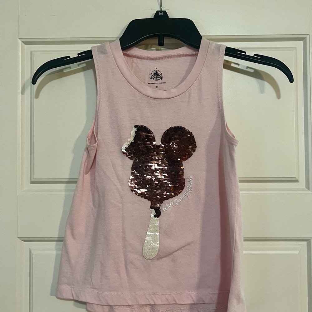 Disney Light Pink Tank Top with Sequin Mickey Mouse Ice Cream design